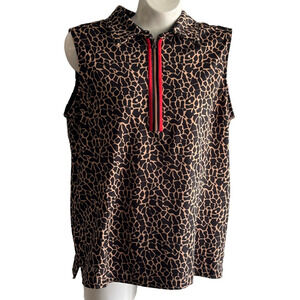 Tail Tech Sleeveless Giraffe Print Top with Red Accent zipper trim
